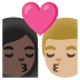 👩🏿‍❤️‍💋‍👨🏼 kiss: woman, man, dark skin tone, medium-light skin tone display on Google